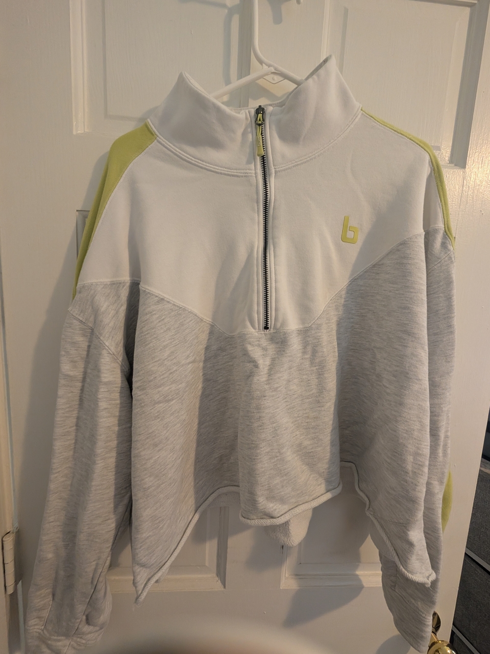 BURN Women's White & Light Gray Half-Zip Pullover Sweater with Lime Accents